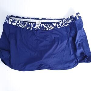 Liz Claiborne Skirted Bikini Bottoms SZ XL Blue White Elastic Waist Bathing Suit
